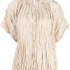Best Sale 🔥 Short-sleeved Crinkled Silk Blouse By Totême ⌛