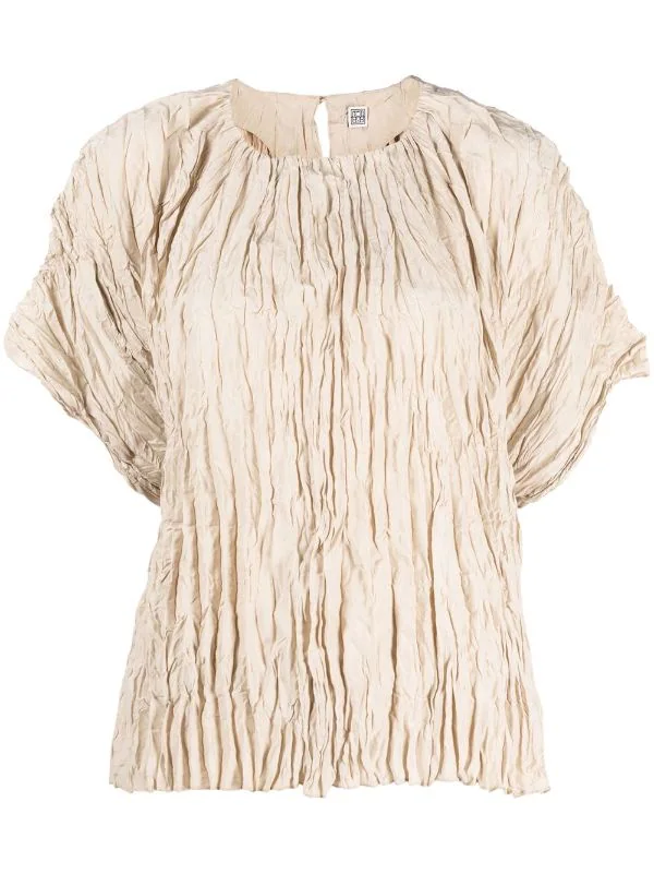 Best Sale 🔥 Short-sleeved Crinkled Silk Blouse By Totême ⌛