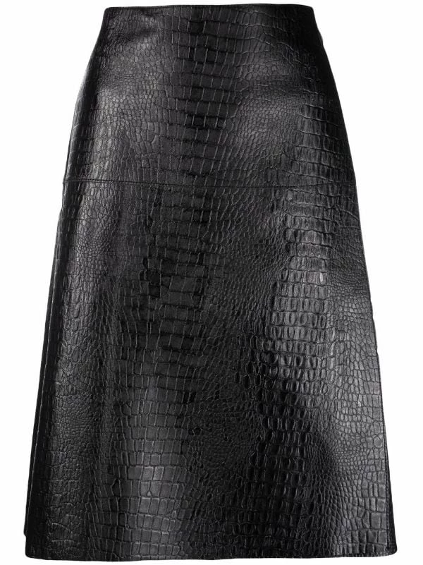 Promo 😍 ( New Season ) Crocodile-effect Wrap Leather 👗 Skirt By Totême 👍 1 Promo 😍 ( New Season ) Crocodile-effect Wrap Leather 👗 Skirt By Totême 👍