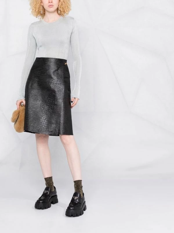 Promo 😍 ( New Season ) Crocodile-effect Wrap Leather 👗 Skirt By Totême 👍 2 Promo 😍 ( New Season ) Crocodile-effect Wrap Leather 👗 Skirt By Totême 👍 - Image 2